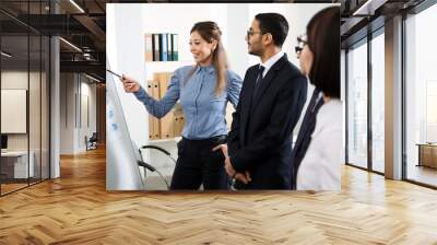 Group of mixed business people having a meeting using a white board in an office Wall mural