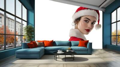 Beautiful girl in Christmas outfit on white background Wall mural