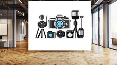 240805 174. A simple vector icon illustration depicting the group of digital photography tools at center for a website isolated white background Wall mural