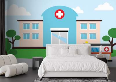  Medical concept with hospital buildings and ambulances in a smooth style Wall mural