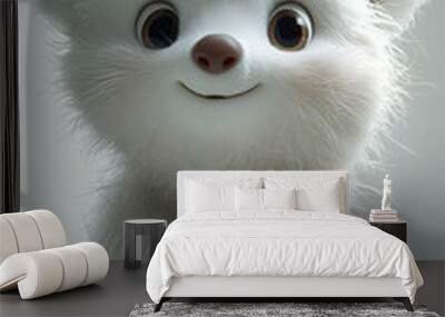 A 3D rendered anime-style fluffy white bear cub is sitting down with a curious expression. The white bear cub's fur is soft and slightly fluffy, and its eyes are large. This image was generated by AI Wall mural