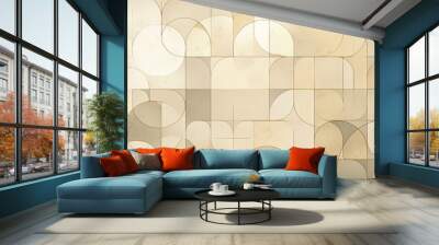 Beige Abstract Art:  Subtle symphony of beige and cream hues in an abstract composition. Geometric shapes and organic forms intertwine creating a calming yet intriguing visual landscape.  Wall mural