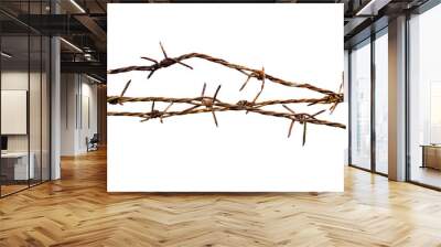 Rusty barbed wire isolated on white Wall mural