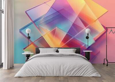 Vibrant 3D geometric prism shapes on a gradient background, creating a striking minimalist style poster for social media and cover designs. Wall mural