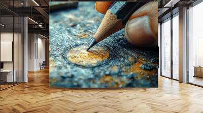 Closeup of Hand Drawing with Pencil on Textured Surface Wall mural