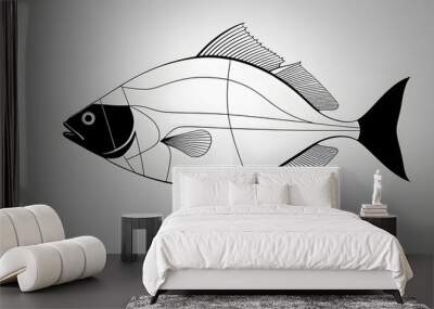 Black and White Fish Illustration Wall mural