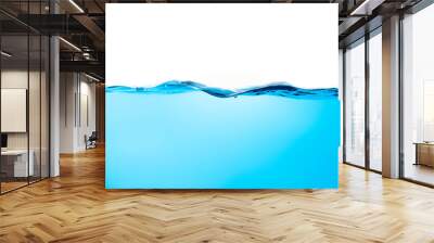 Blue water splashs wave surface with bubbles of air on white background. Wall mural