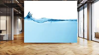 blue water splashs wave surface with bubbles of air on white background. Wall mural