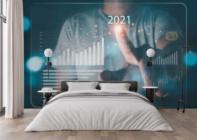 Business process strategy Digital transformation management,internet of things In the year 2021.,Concept Innovation technology internet Network . Wall mural