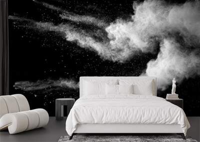 Explosion of white dust on black background. Wall mural