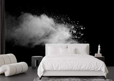 Explosion of white dust on black background. Wall mural