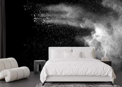 explosion of white dust on black background. Wall mural