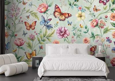 floral and plant pattern wallpaper with butterflies Wall mural