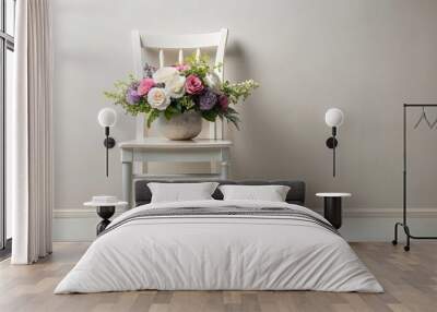 floral arrangement on white chair Wall mural