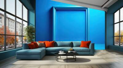 Fluorescent blue modern frame on blue background Panoramic Wall mural