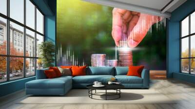 Power of saving money with stack coin with trading graph, financial investment concept use for background. Wall mural