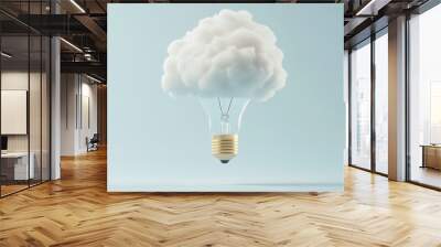 A lightbulb with fluffy cloud symbolizes creativity and innovative ideas, representing fusion of thought and inspiration in visually striking manner Wall mural