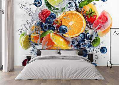 fruit in water splash isolated on white background Wall mural