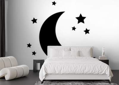 Moon and stars icon isolated. Flat design. Moon and star Icon isolated on white Background. Night symbol for your web site design, logo. Flat design. filled black symbol. Vector EPS 10. Wall mural