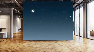 night sky with stars and moon. paper art style. Dreamy background with moon stars and clouds, abstract fantasy background. Half moon, stars and clouds on the dark night sky background. Wall mural