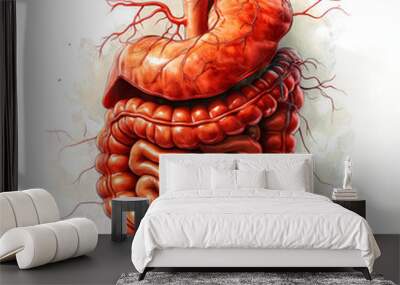 Realistic flat vector illustration of the small intestine and large intestine. Human internal organs Wall mural