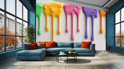 Colorful Paint Drips on White Surface Wall mural