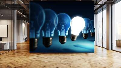 Lightbulbs on blue background, idea concept Wall mural