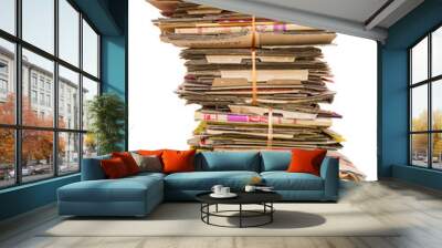 pile of old cardboard boxes for recycling on white background Wall mural