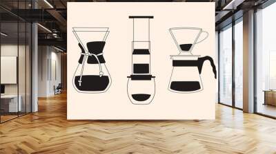 Coffee maker icons set. Outline set of coffee maker vector isolated icons for web design Wall mural