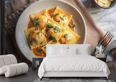 Creamy Tuscan Ravioli on a White Plate Wall mural