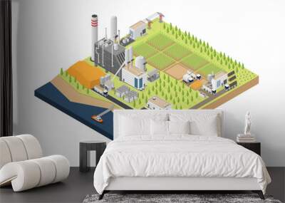 biomass energy, biomass power plant in isometric graphic Wall mural