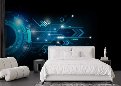 Abstract futuristic electronic circuit technology blue background concept, vector illustration Wall mural