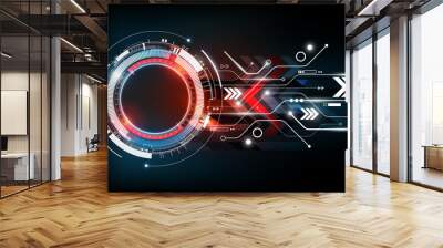 Abstract futuristic electronic circuit technology blue red background concept, vector illustration Wall mural