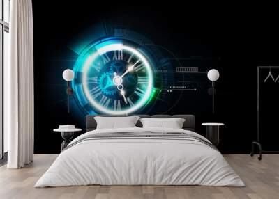 abstract futuristic technology background with clock concept and time machine, vector transparent Wall mural