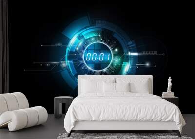 Abstract Futuristic Technology Background with Digital number timer concept and countdown, vector transparent Wall mural