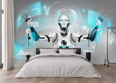 AI Artificial intelligence in humanoid with 3d hologram interface. Future cybernetic artificial intelligence technology concept, vector illustration. Wall mural