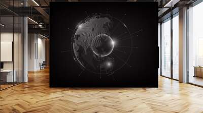 Futuristic technology globe in hologram globalization concept, world map hexagon pattern transparent for digital graphic element, vector illustration Wall mural