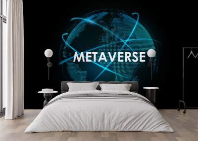 Metaverse digital virtual reality world technology with 3d hologram globe, vector illustration. Wall mural