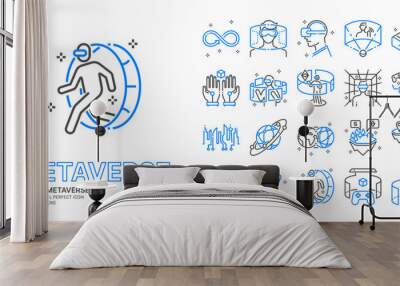 Metaverse line icon set with VR, Virtual reality, Game, Futuristic Cyber and metaverse concept more, 256x256 pixel perfect icon vector, editable stroke.	
 Wall mural