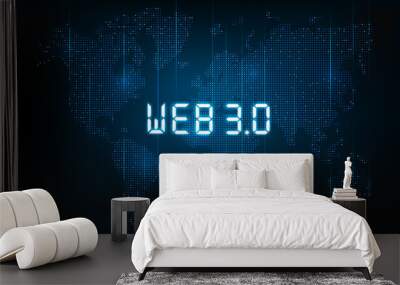 WEB 3.0 typography with world map hologram, vector illustration Wall mural