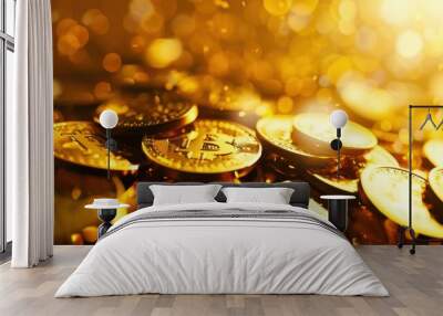 A professional photo of gold coins investment, high detail, realistic, illustration background Wall mural