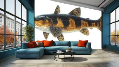 Flathead catfish clipart, element, 3D illustration, realistic, isolated on white background Wall mural