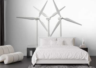 Wind turbines, 3D illustration, realistic, isolated on white background Wall mural