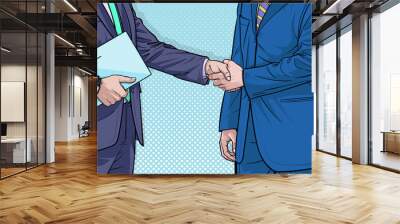 Businessmen 2 Business people shake hands Illustration vector On pop art comics style Abstract dots background Wall mural