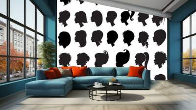 Big set of black hair styling for woman 1 Wall mural