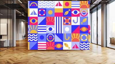 Geometric vector flat pattern - vacation, sea, sun Wall mural