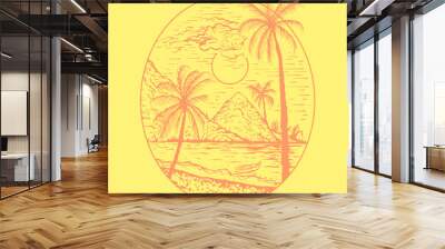 a single color illustration of a palm tree beach scenery, perfect for printing on a t shirt or poster design element Wall mural