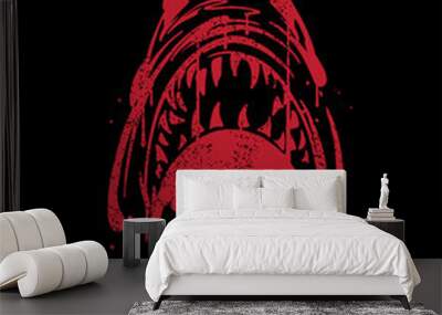 Always be hungry slogan print design with dripping inked shark illustration in red color Wall mural