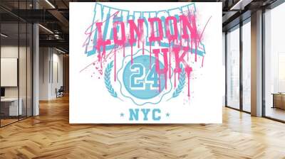 New York varsity print design with a custom graffiti London Uk typography Wall mural