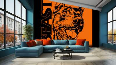 Unleashed The Beast Within slogan print design with doberman dog illustration Wall mural